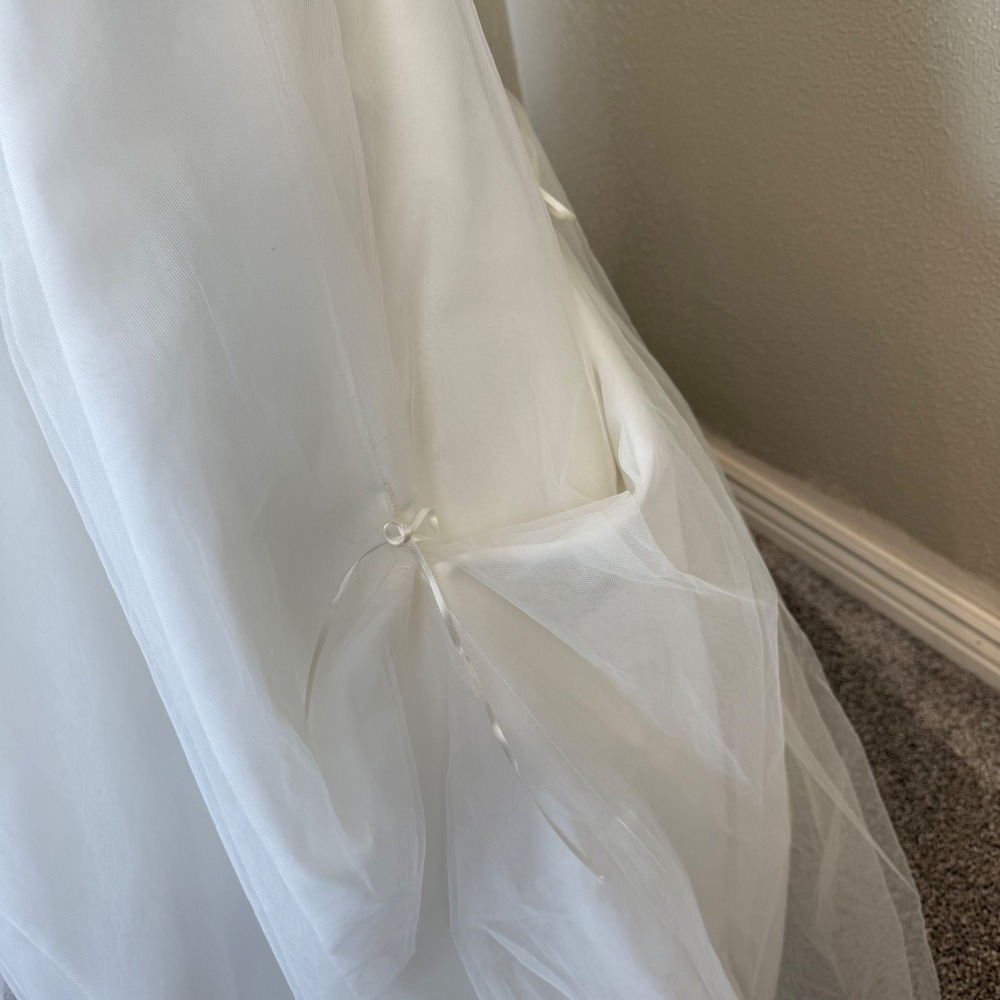 Davids Bridal Lace Tulle A-Line Wedding Dress Bead Sash WG3711 White Ivory - Picture 7 of 16